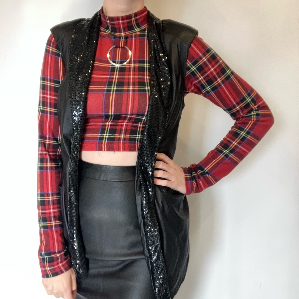 Vintage Black Sequin Vest with pockets